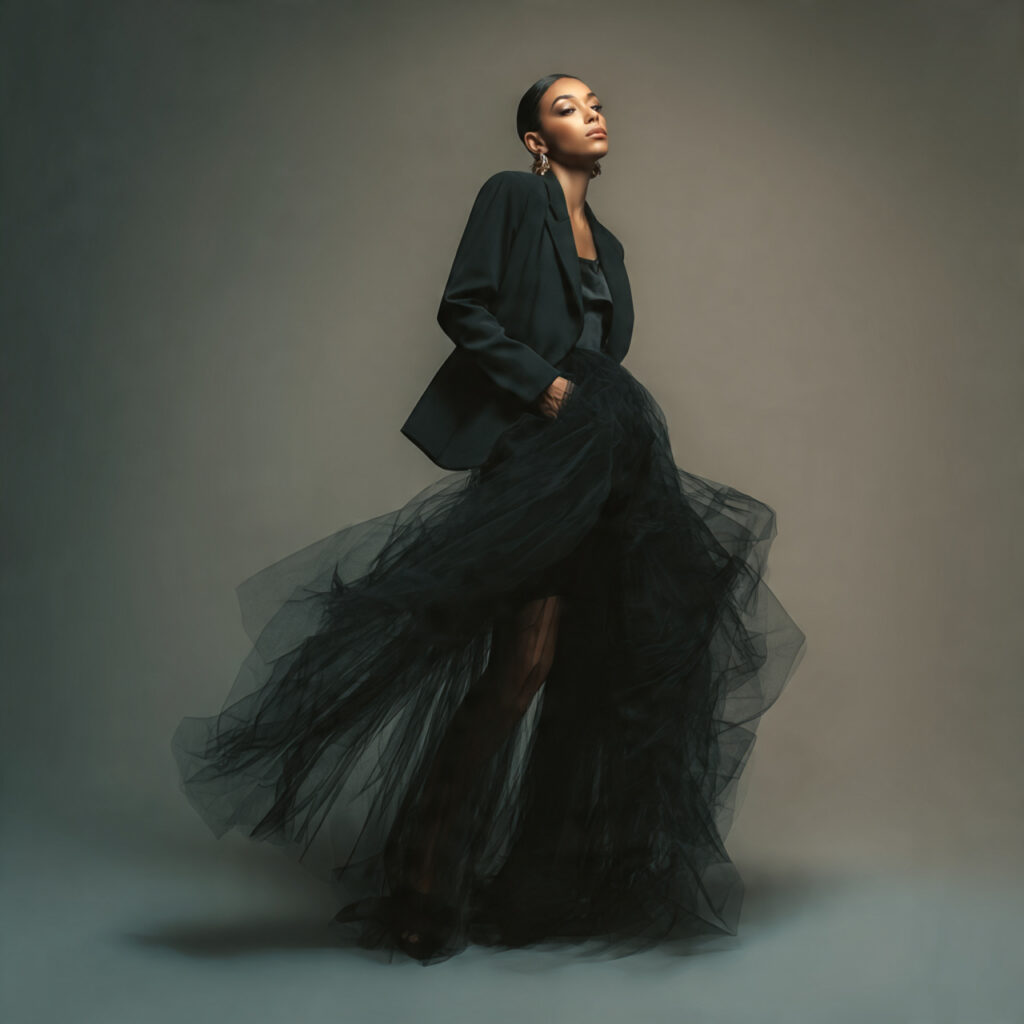 22 Trendy Unique Outfit Ideas That Break Trends & Redefine Fashion 8 Structured Blazers with Flowing Tulle