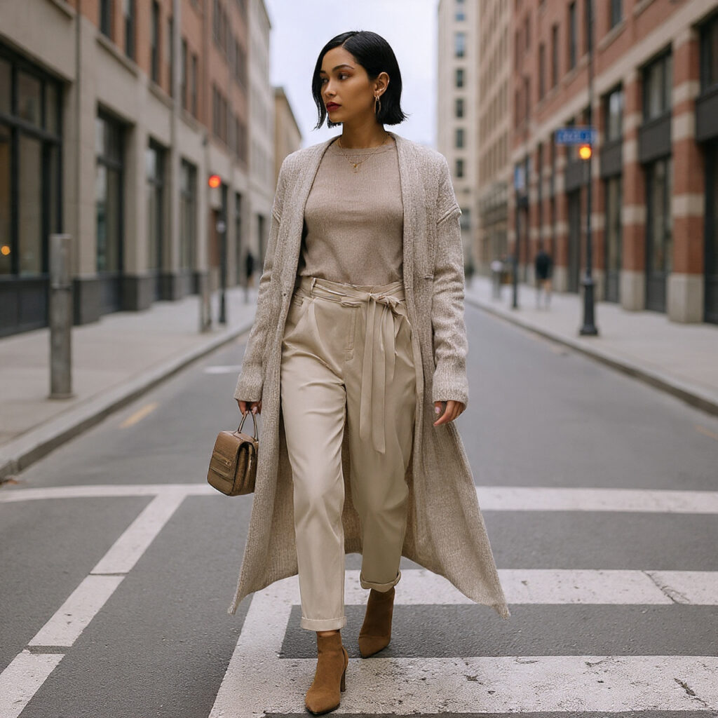 Suede Ankle Boots with Cropped Tailored Trousers