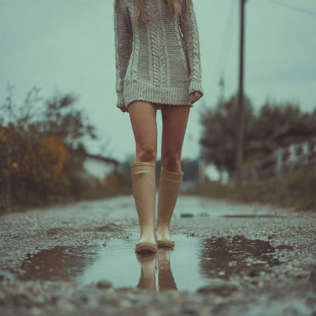 Tall Wellington Boots and Knit Sweater Dress Idea