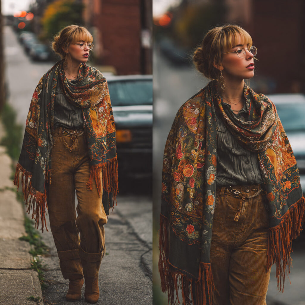 Vintage Shawls and Straight Leg Corduroys