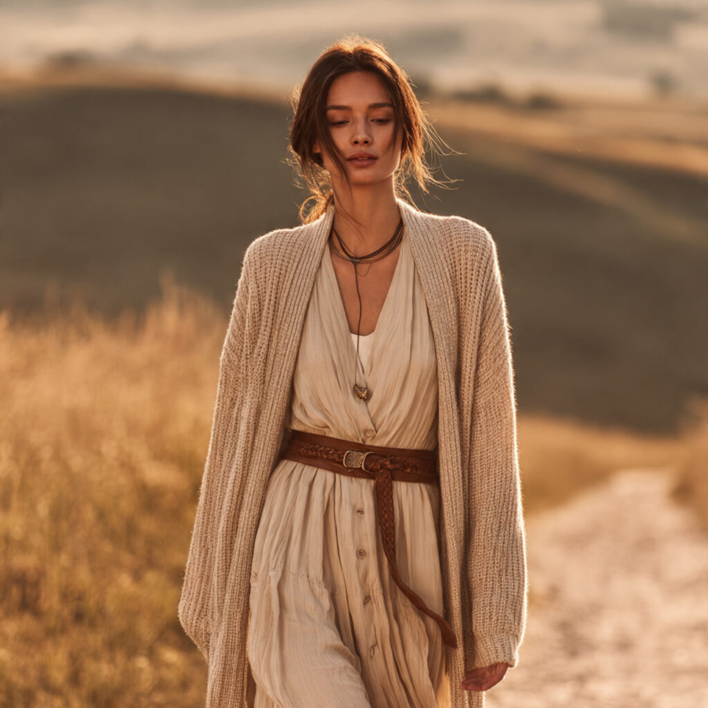 Longline Cardigan with Braided Leather Belt