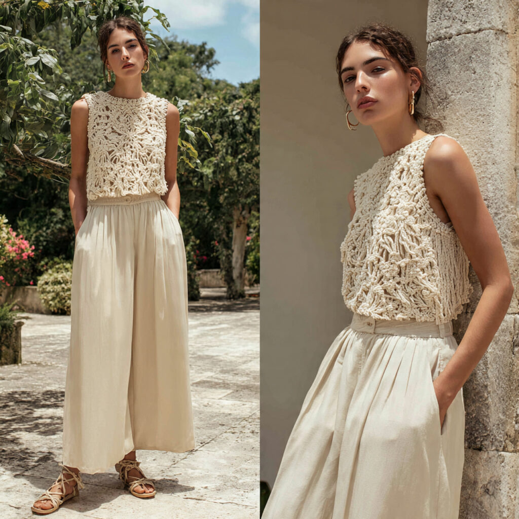 Macrame Detail Top and Relaxed Culottes