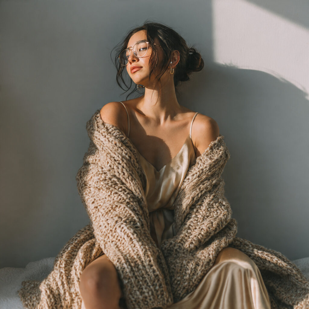 Oversized Knit Sweater and Silk Slip Dress
