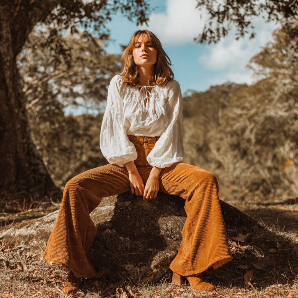 Peasant Top with Flared Corduroy Pants