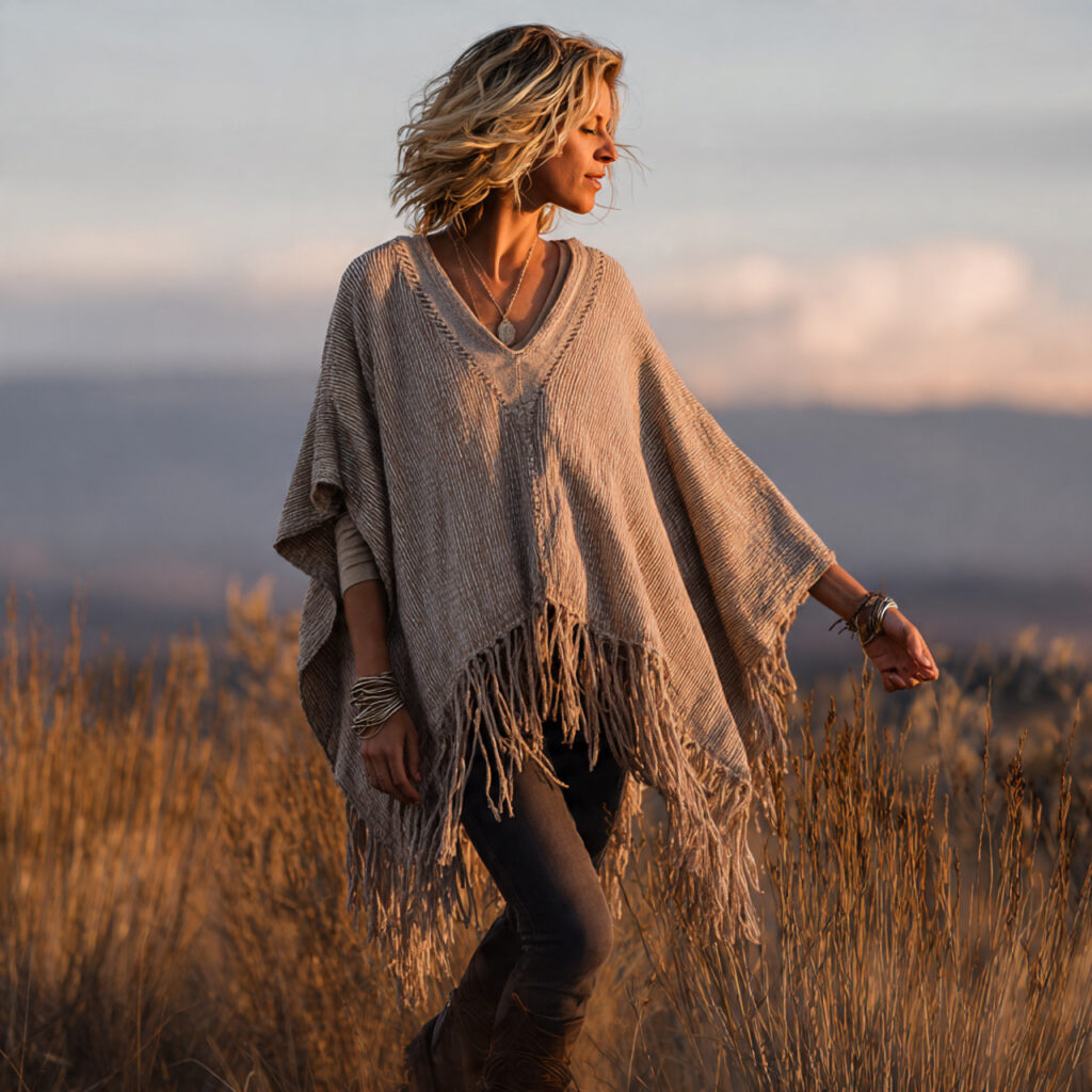 Tasselled Poncho with Skinny Jeans