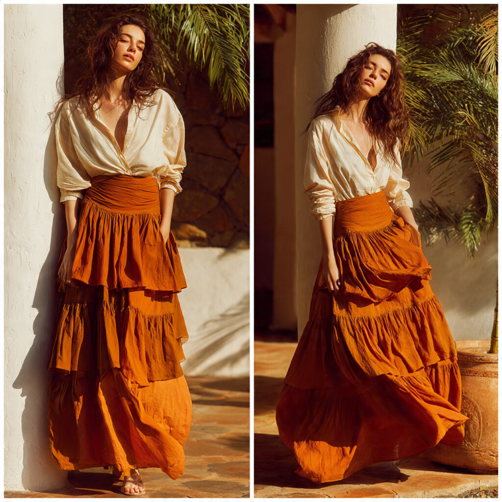 Tiered Midi Skirt in Earthy Tones