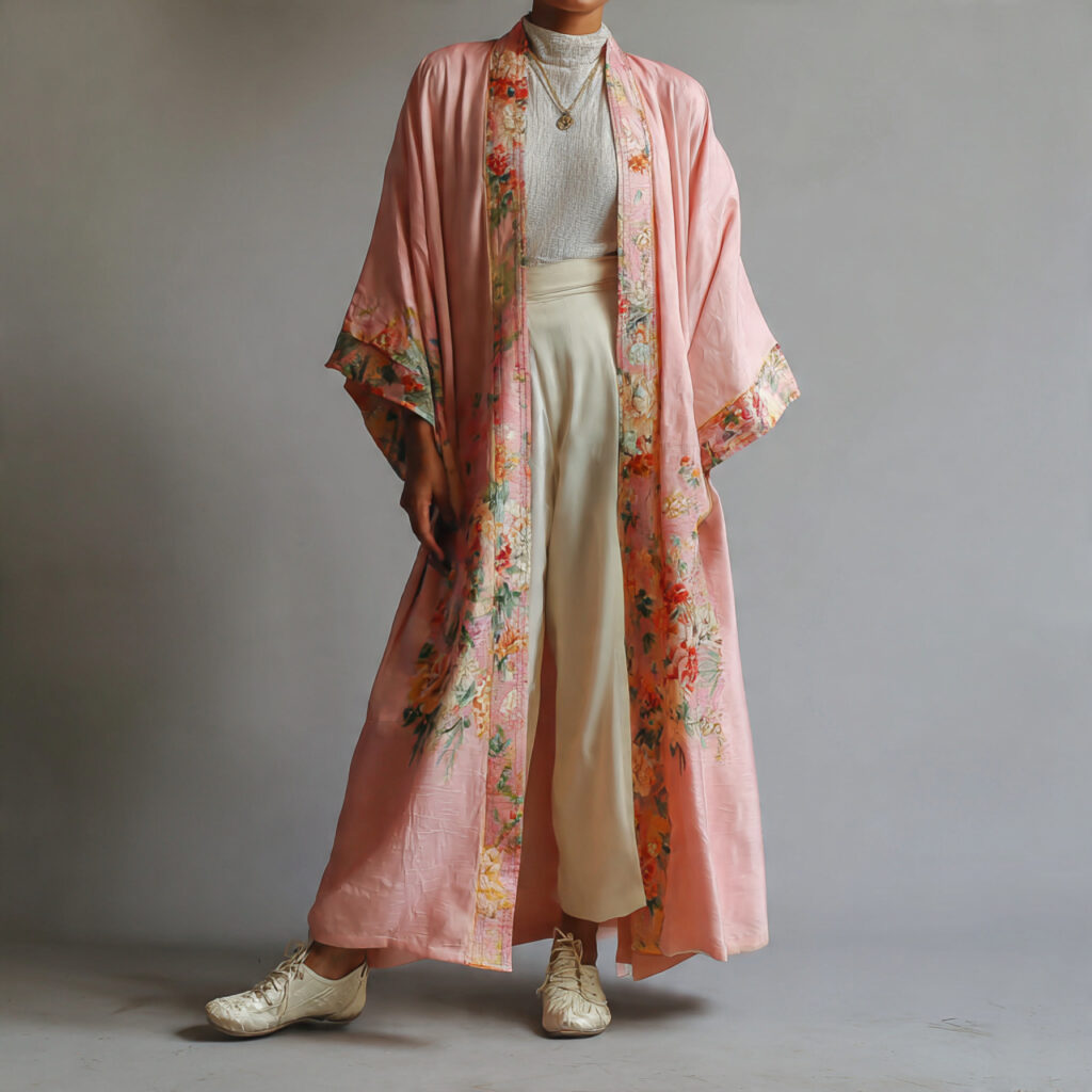 Vintage Kimono Robe over Monochromatic Base