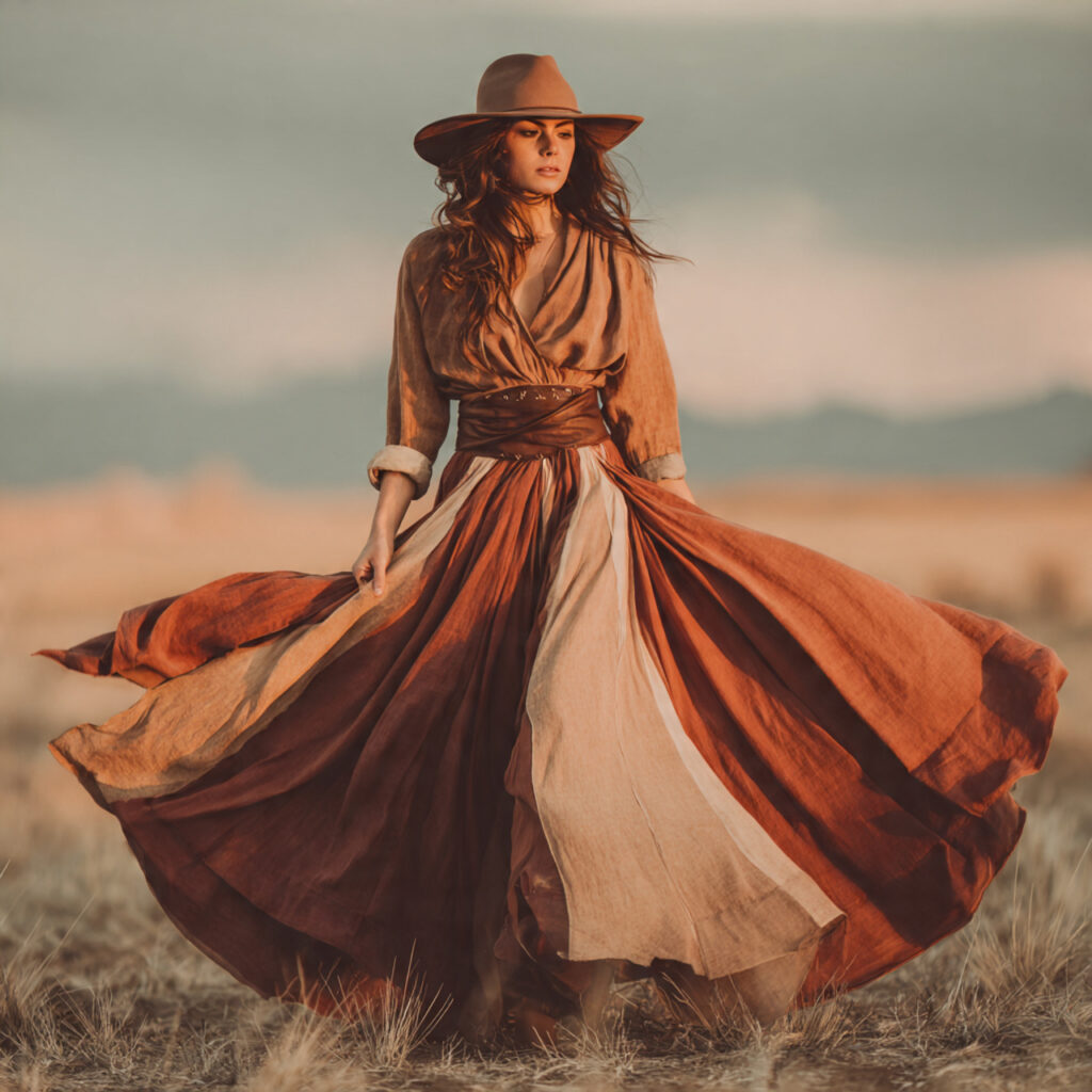 Wide Brim Felt Hat and Wrap Maxi Skirt
